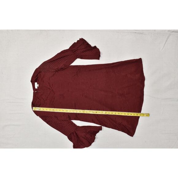 Calvin Klein Women's Houndstooth Ruffle Bell Sleeve Mini Dress/Tunic Top Red L - Picture 5 of 8